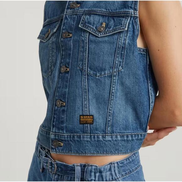NWT G-Star RAW Women’s Shrunken Denim Vest Faded Cliffside Blue - Size Small - Picture 2 of 11